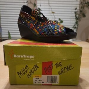 BareTraps Women's Black Multi Woven Wedge